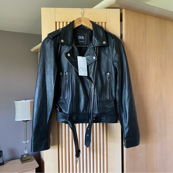 Zara sheep leather biker jacket black - Picture 7 of 16